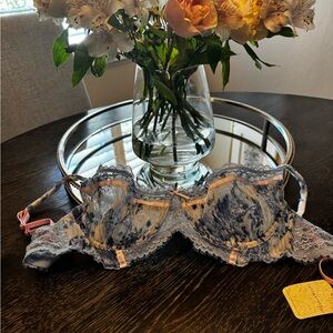 Blue and Cream Lace Bra